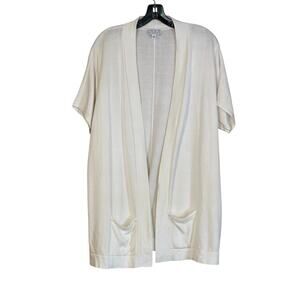 Joan Rivers Size Small Cream Short Sleeve Drop Shoulder Knit Cardigan Pockets
